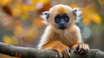 Obraz premium wildlife photography, authentic photo of a gibbon in natural habitat, taken with telephoto lenses, for relaxing animal wallpaper and more