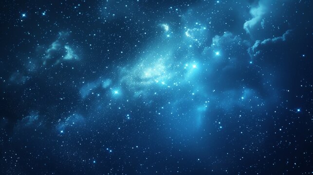 This depiction shows a cosmic cloud highlighted by starlight, its blue tones giving a cool and mystical feel