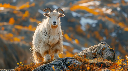 wildlife photography, authentic photo of a goat in natural habitat, taken with telephoto lenses,...