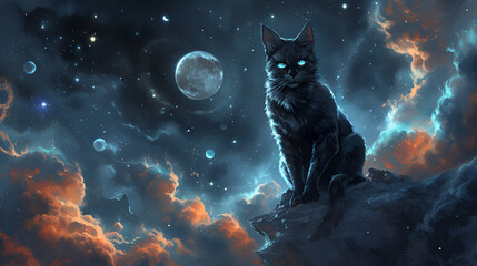 Cat in the moon night