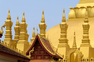 Fototapeta na wymiar Exgterior of the Buddhist temple in Vientiane, Laos