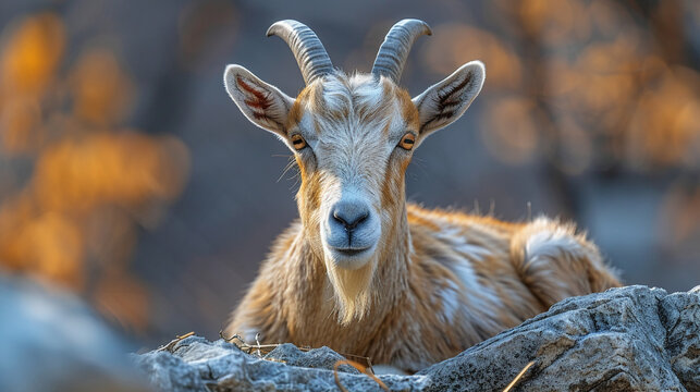 wildlife photography, authentic photo of a goat in natural habitat, taken with telephoto lenses, for relaxing animal wallpaper and more