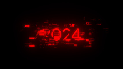 3D rendering 2024 text with screen effects of technological glitches