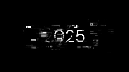 3D rendering 2025 text with screen effects of technological glitches