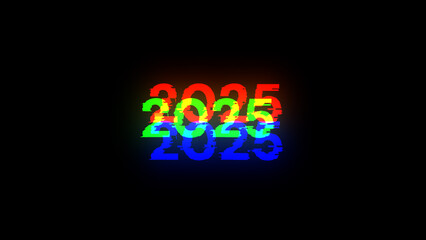 3D rendering 2025 text with screen effects of technological glitches