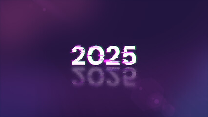 3D rendering 2025 text with screen effects of technological glitches