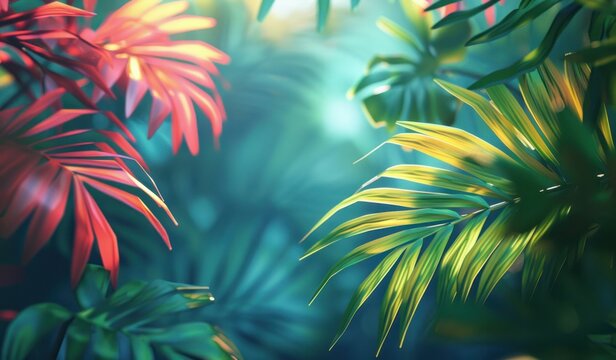 colorful background of tropical leaves and branches