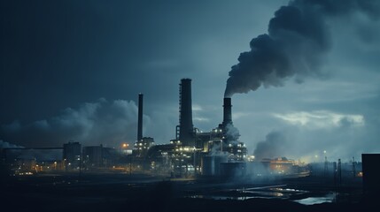 oil refinery at night