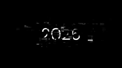 3D rendering 2026 text with screen effects of technological glitches