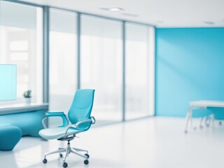 blurry light blue background of a contemporary executive workspace.