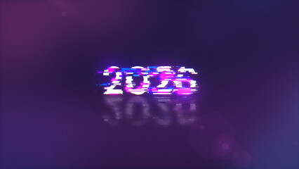 3D rendering 2026 text with screen effects of technological glitches