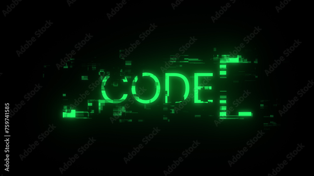 Fototapete 3d rendering code text with screen effects of technological glitches