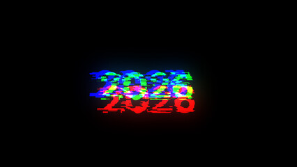 3D rendering 2026 text with screen effects of technological glitches