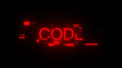 3D rendering code text with screen effects of technological glitches