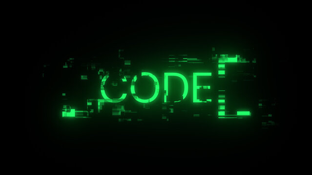 3D rendering code text with screen effects of technological glitches
