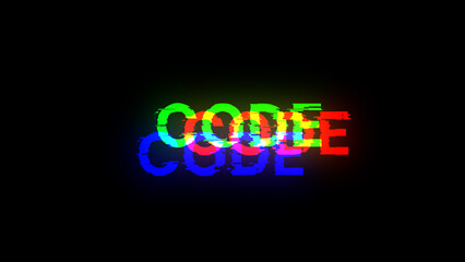 3D rendering code text with screen effects of technological glitches