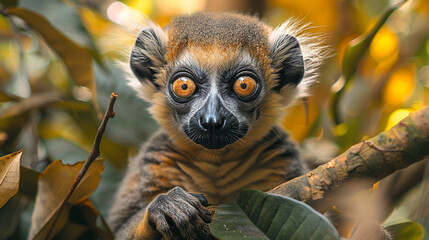 wildlife photography, authentic photo of a lemur in natural habitat, taken with telephoto lenses,...