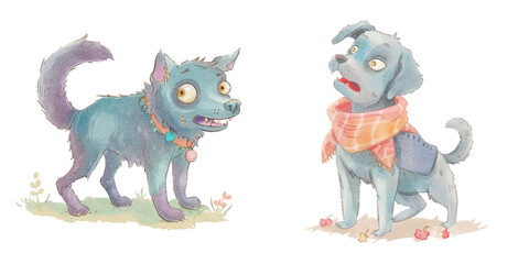 dog zombie watercolour vector illustration