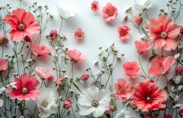 beautiful flowers background on white background, background, top view