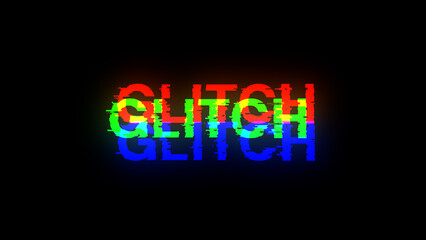 3D rendering glitch text with screen effects of technological glitches