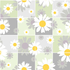 Floral chamomile seamless pattern. Botanical fabric print template. Vector illustration with white camomile flowers.