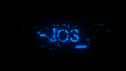 3D rendering SOS text with screen effects of technological glitches