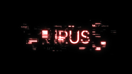 3D rendering virus text with screen effects of technological glitches