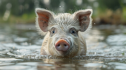wildlife photography, authentic photo of a pig in natural habitat, taken with telephoto lenses, for...