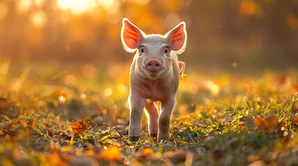 wildlife photography, authentic photo of a pig in natural habitat, taken with telephoto lenses, for relaxing animal wallpaper and more - obrazy, fototapety, plakaty
