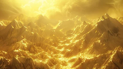 Deurstickers Dazzling gold illuminating a hellish landscape 3D minimalist © JK_kyoto