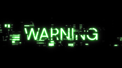 3D rendering warning text with screen effects of technological glitches