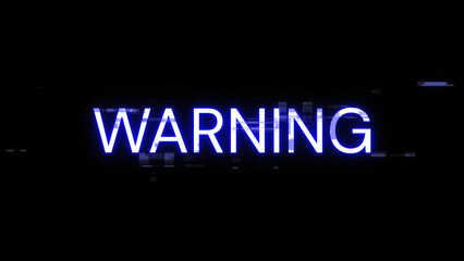 3D rendering warning text with screen effects of technological glitches
