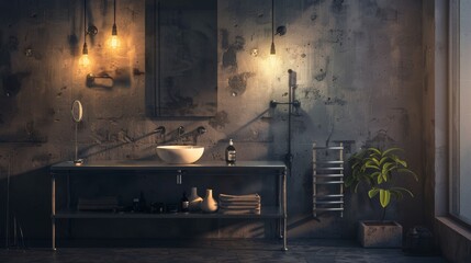 Stylish Minimalist Bathroom Setting with Industrial Influences - Low Angle Shot