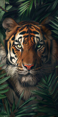 A close-up portrait of a majestic orange tiger with black stripes, a powerful predator confined to a zoo
