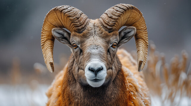 wildlife photography, authentic photo of a ram in natural habitat, taken with telephoto lenses, for relaxing animal wallpaper and more