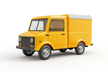 Fototapeta premium Classic yellow delivery van in 3d render with blank sides for advertisement space, isolated on white