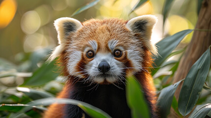 wildlife photography, authentic photo of a red panda in natural habitat, taken with telephoto...