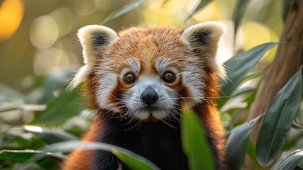 Raamstickers wildlife photography, authentic photo of a red panda in natural habitat, taken with telephoto lenses, for relaxing animal wallpaper and more © elementalicious