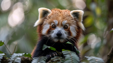 wildlife photography, authentic photo of a red panda in natural habitat, taken with telephoto lenses, for relaxing animal wallpaper and more