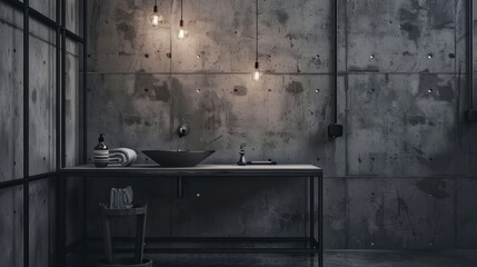 Contemporary Industrial Bathroom Design with Exposed Lightbulbs - Low Angle Shot