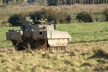 British army General Dynamics Ajax Reconnaissance and Strike armoured fighting vehicle (AFV) in...