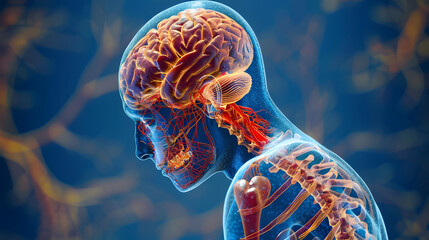 Central Organ of Human Nervous System Brain Anatomy - obrazy, fototapety, plakaty