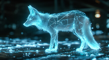 Wireframe hologram of a fox - obrazy, fototapety, plakaty