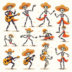 Mexican dancing skeletons. Vector clip art illustra