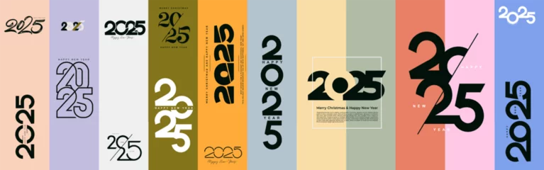 Papier Peint photo autocollant Collage de graffitis 2025 Happy New Year logo text design. Big Set of 2025 number design template. Vector illustration Christmas collection of 2025 Happy New Year. Black labels logo for diaries, notebooks, calendars.