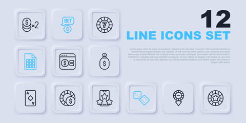 Set line Casino chips, Online poker table game, Game dice, Lottery ticket, with dollar and sports betting icon. Vector