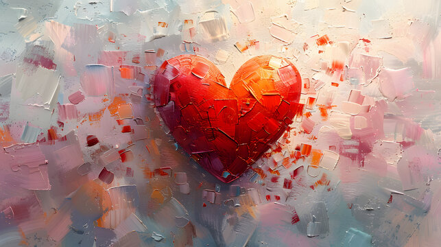 Abstract illustration of Pastel red heart on the wall