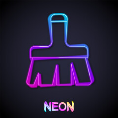 Glowing neon line Paint brush icon isolated on black background. Vector