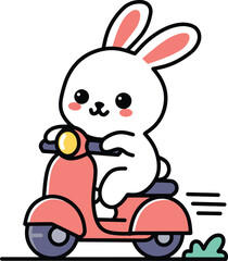 Cute rabbit riding scooter cartoon
