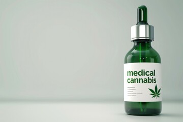 A bottle of medical cannabis is shown on a white background - obrazy, fototapety, plakaty
